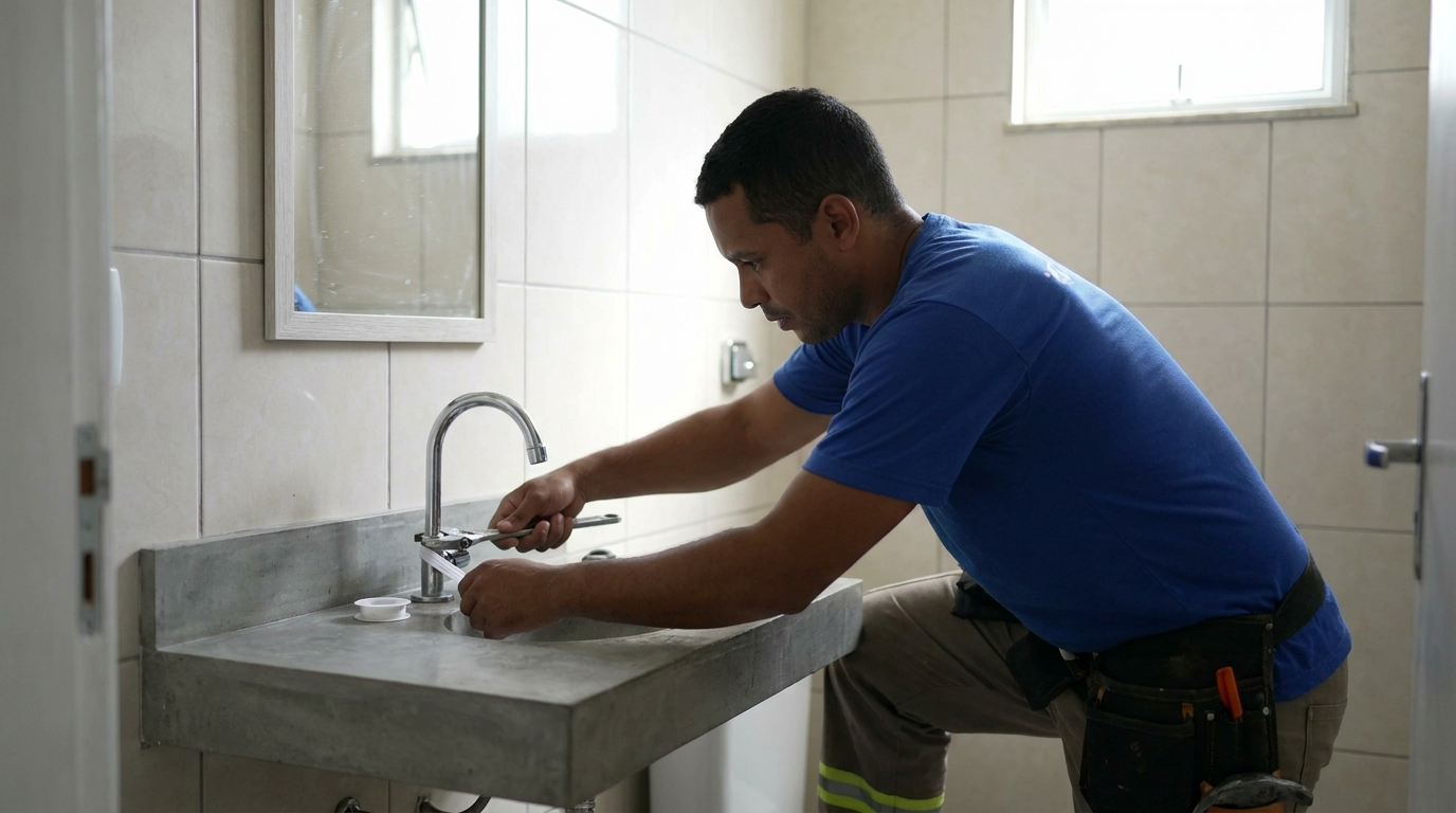 Encanador instalando torneira em Fortaleza‑CE