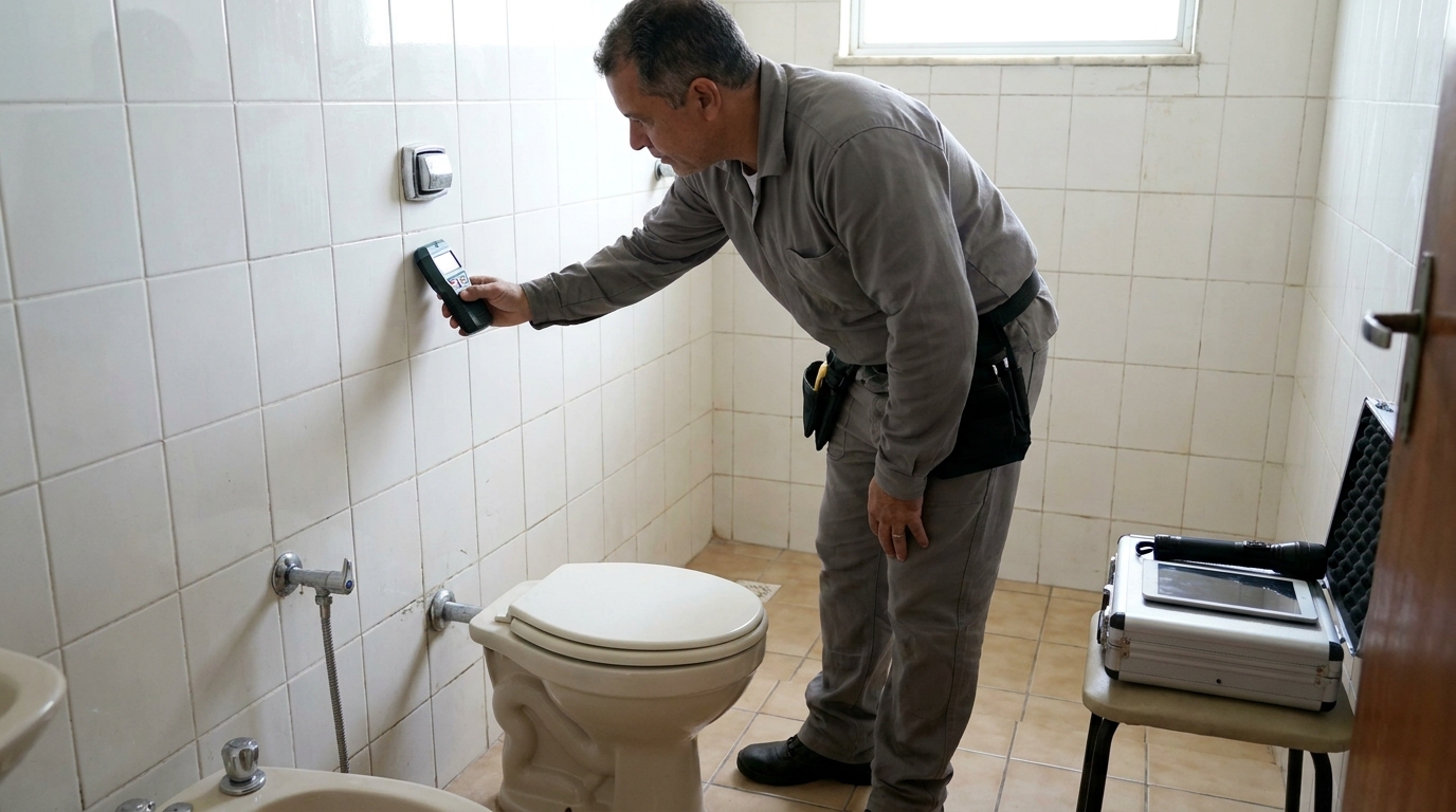 Técnico de caça vazamento analisando tubulação em Fortaleza‑CE